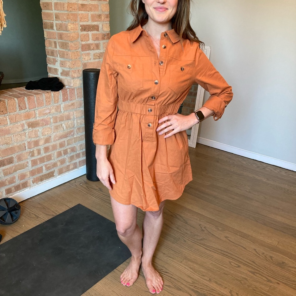 Pink Lily: Women's Orange Button-Up Dress